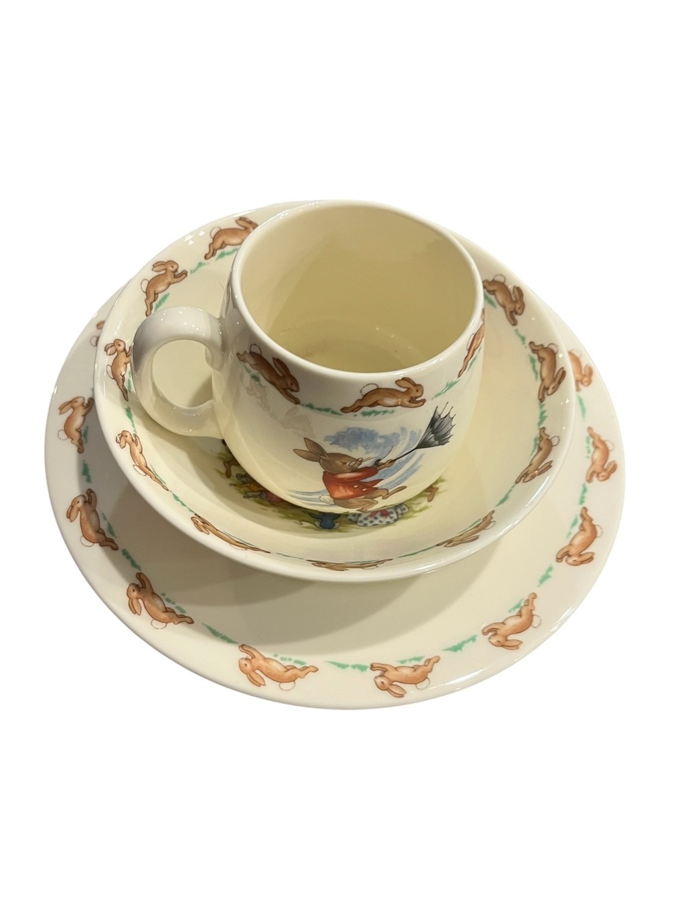 Bunnykins Royal Doulton Rocket Ship Three Piece Child Set Unused Cup Bowl Plate